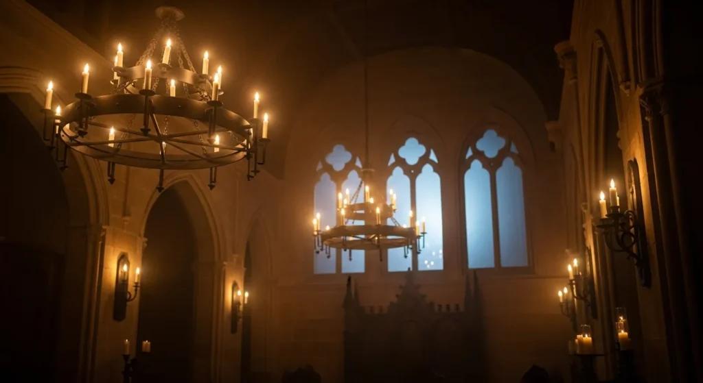 Cinematic gothic lighting interior