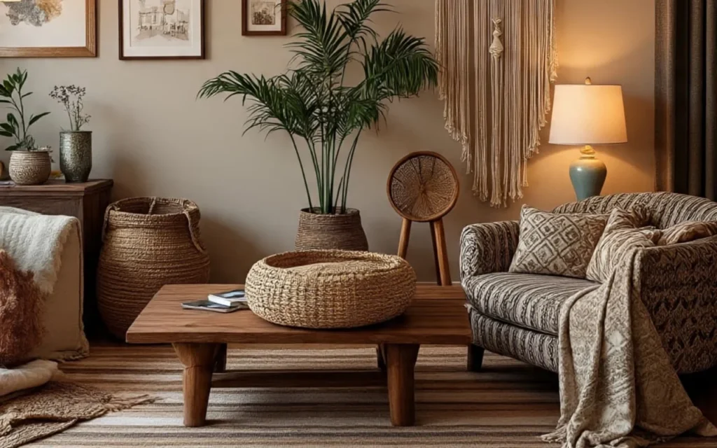 Texture & Fabrics of Boho Living Room